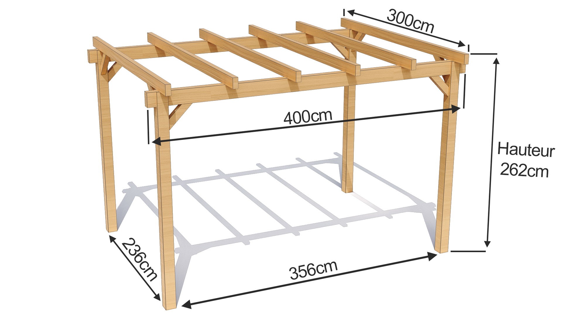 dimensions d'une pergola bois suzie 4mx3m